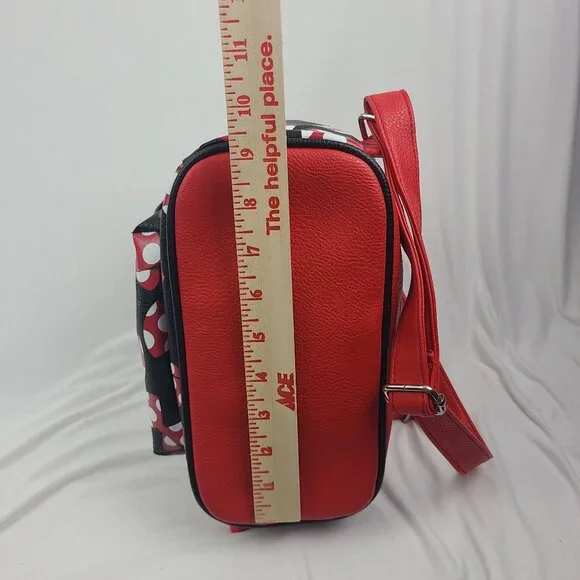 Walt Disney World Parks Minnie Mouse Bows Mini Backpack Red Black Faux Leather - Picture 10 of 16